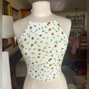 Forever 21 cropped halter top white with small flowers (size medium)